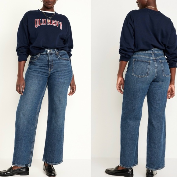 Old Navy Extra High-Waisted Wide-Leg Medium Wash Jeans Size 6 - Picture 1 of 6